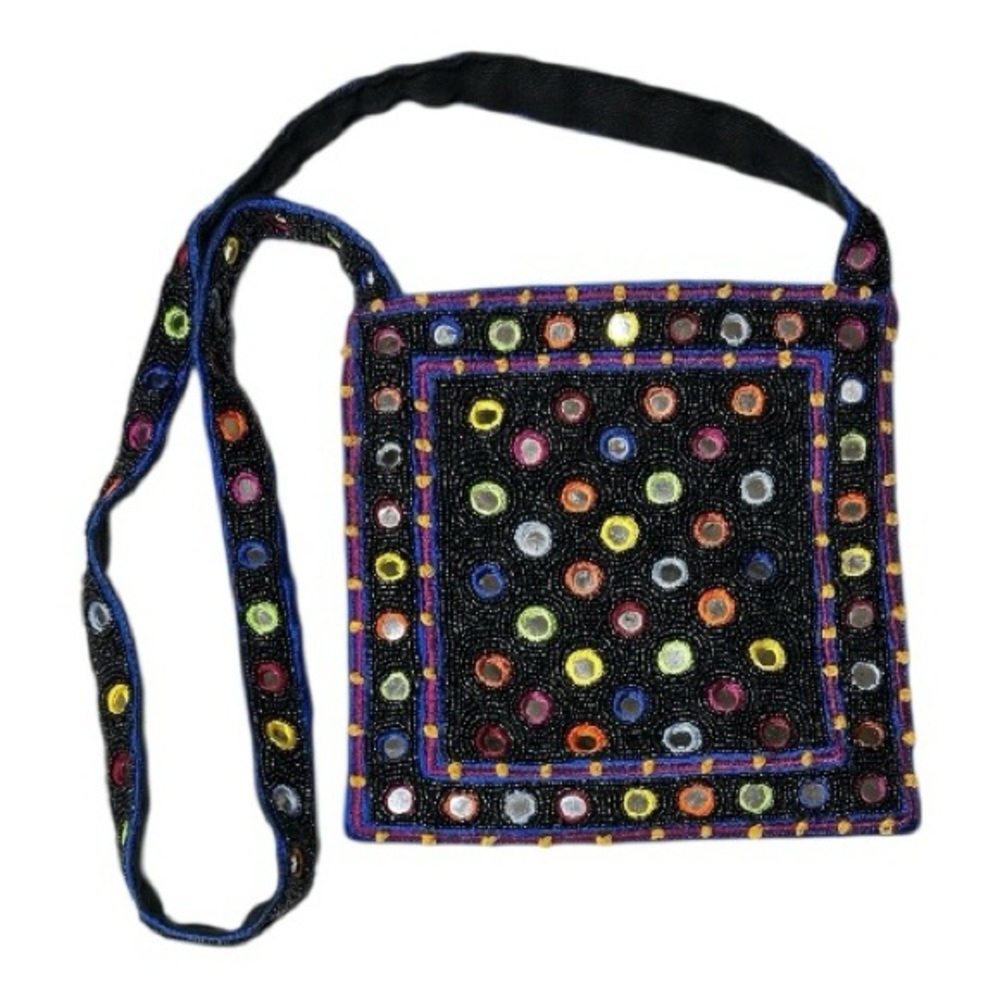 Vintage Christiana Beaded Mirrored Crossbody Evening Bag Colorful